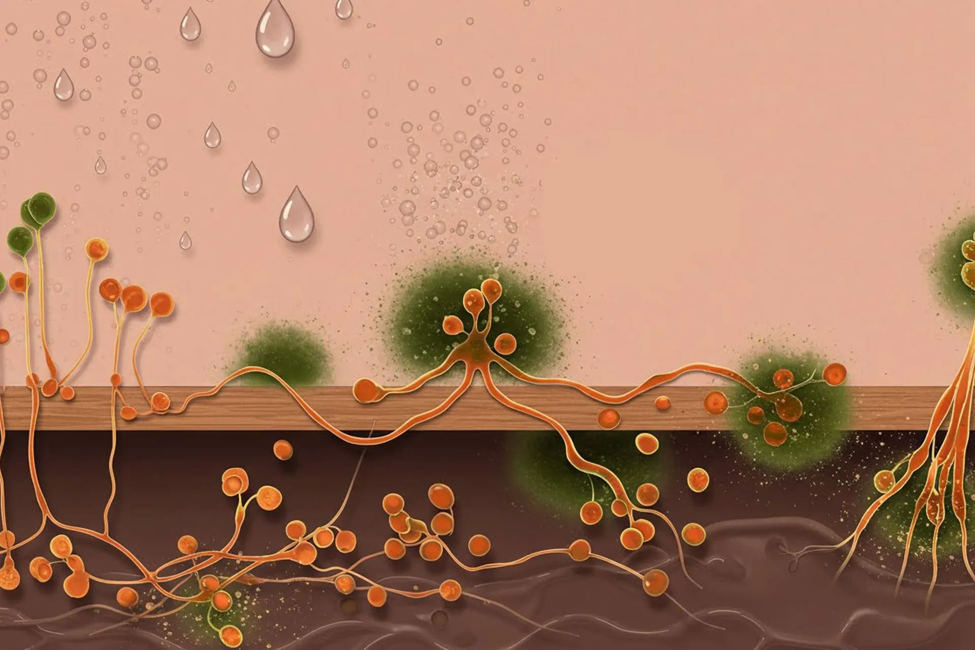 How Mold Grows and Thrives in Moisture-Rich Environments - A Color Illustration of How Mold Grows and Thrives