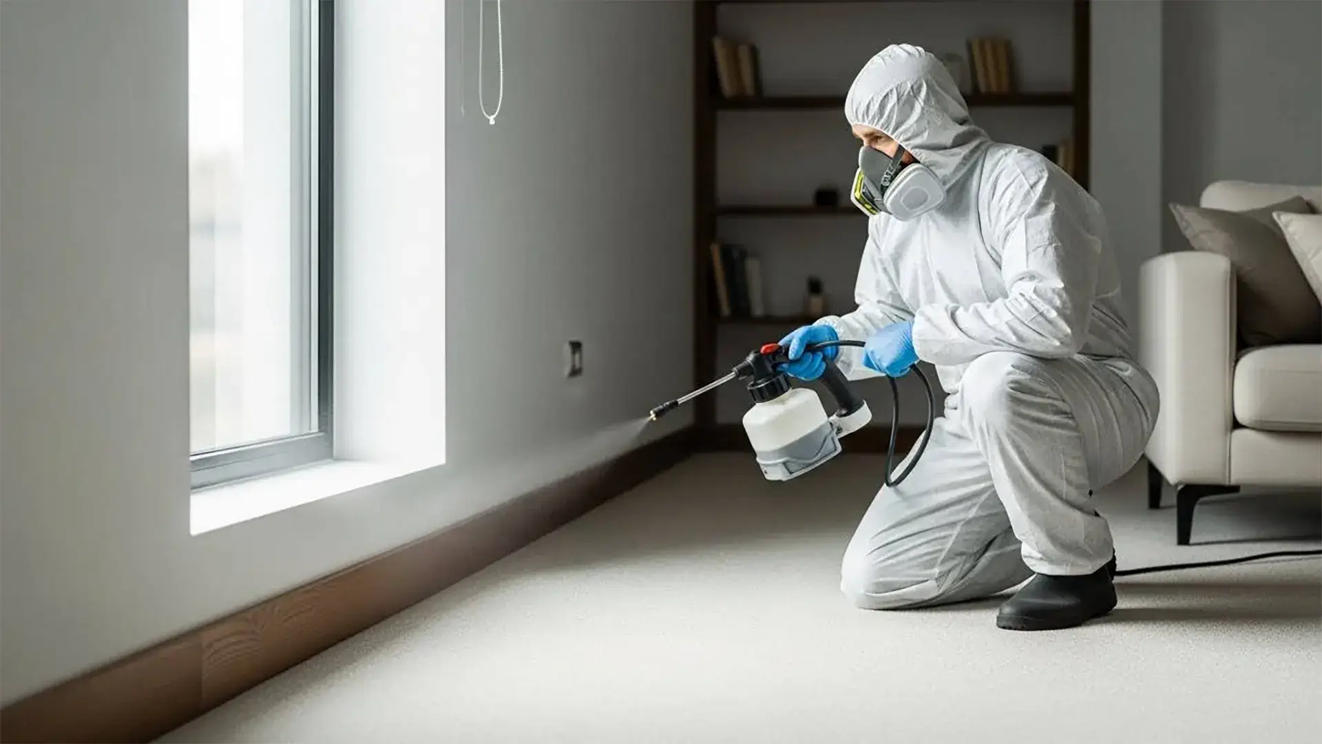 Damp wall and baseboard before mold remediation