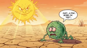 How Long Can Mold Survive Without Moisture - A Funny Cartoon of a Mold Spore Crawling Through a Desert with the Sun Shining Down on Him