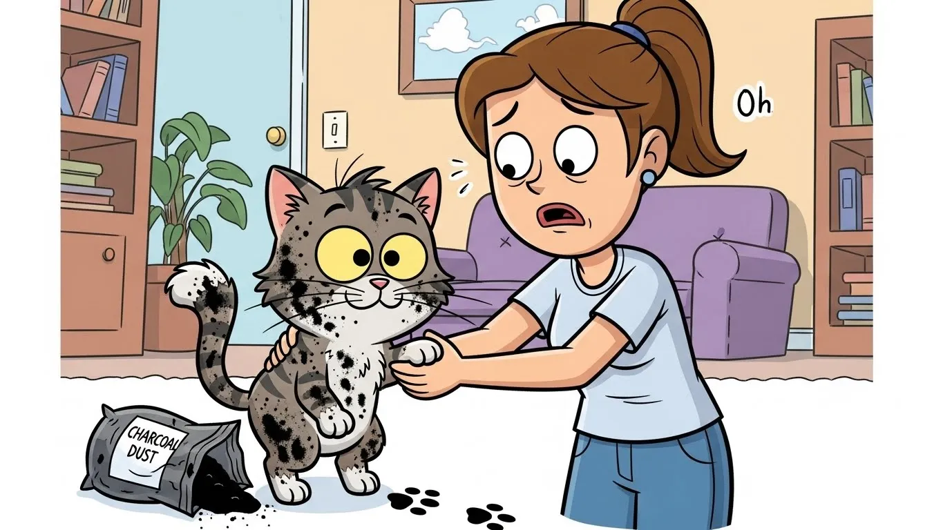 How Does Mold Affect Cats? A Cute Cartoon of a Woman Concerned for Her Mischievous, Mold Covered Kitten