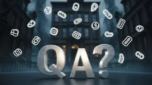 What Causes Mold in Houses - Conceptual image representing mold questions, with floating mold spore icons around large QA letters in front of a residential building.