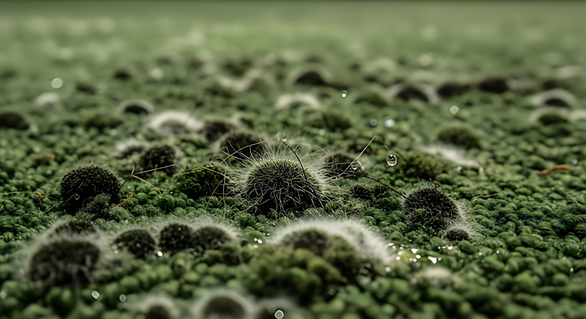 How Long Does Mold Take to Grow on Wet Carpet? - A Picture of Green Carpet with Mold Starting to Grow on It