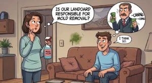 Is My Landlord Responsible For Mold Removal - A Funny Cartoon of a Woman Asking Her Husband if the Landlord is Responsible for Mold Removal