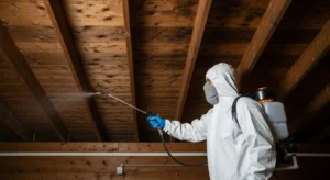 How to Prevent Attic Mold - A Mold Technician Spraying in an Attic