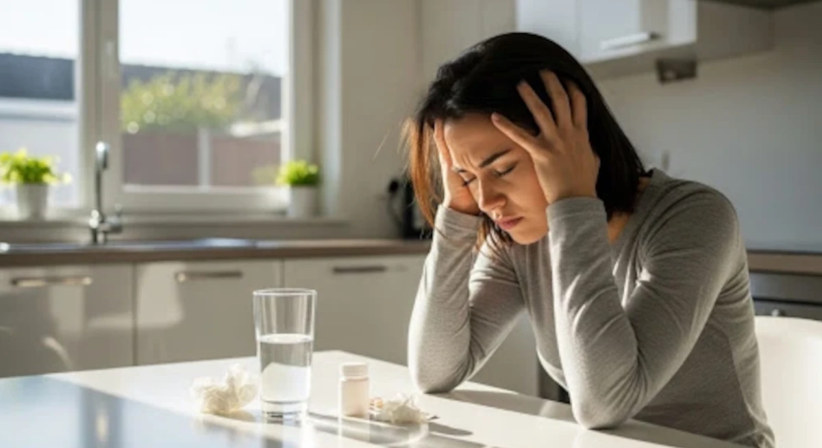 Can Mold Cause Headaches? A Woman at the Kitchen Table Holding Her Head in Pain
