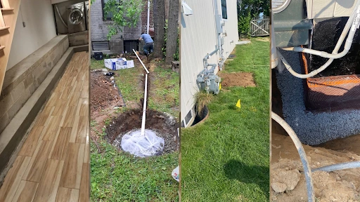 Interior Basement Drainage Systems - A Collage Showing 3 Different Types of Basement Drainage Systems