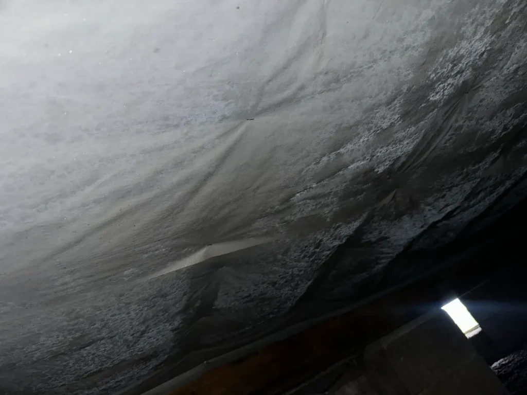 Benefits of Crawl Space Encapsulation - A Picture of Blown-in Cellulose Insulation Installed in a Crawl Space