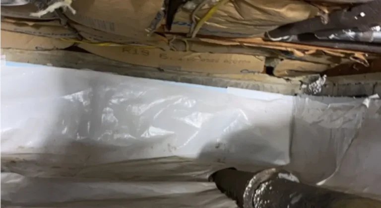 Benefits of Crawl Space Encapsulation - A Picture of Fiberglass Batts Insulation Installed in a Crawl Space