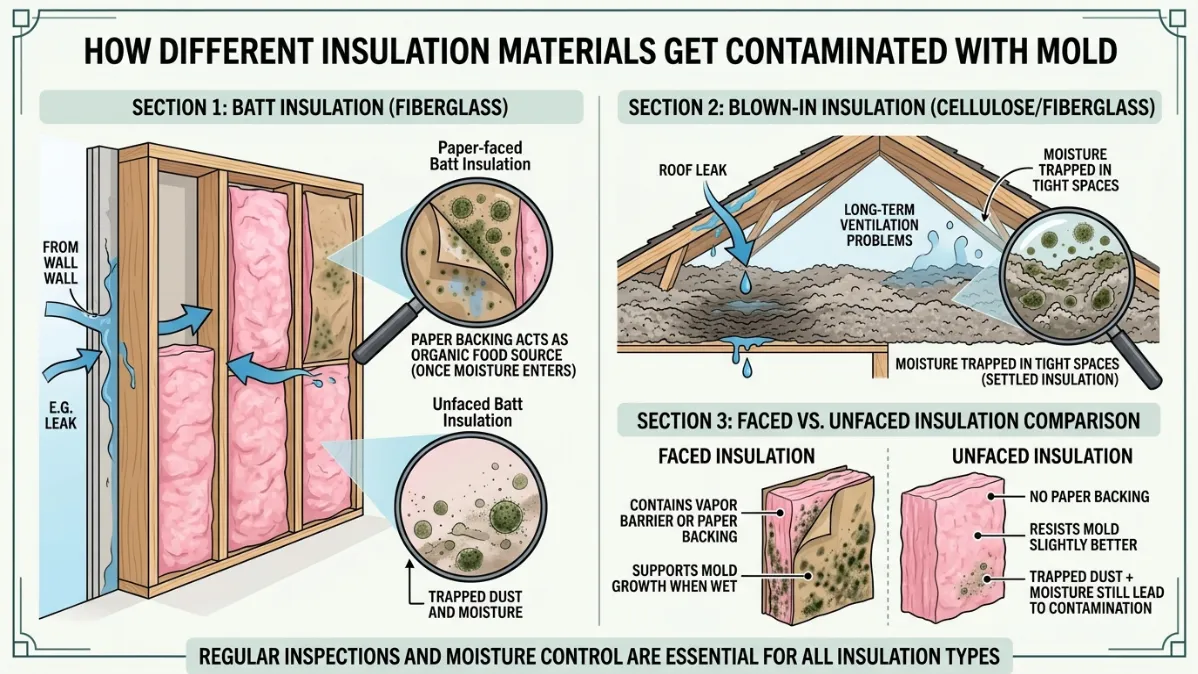 Can Mold Grow on Insulation? An Infographic Showing How Different Insulation Materials Get Contaminated