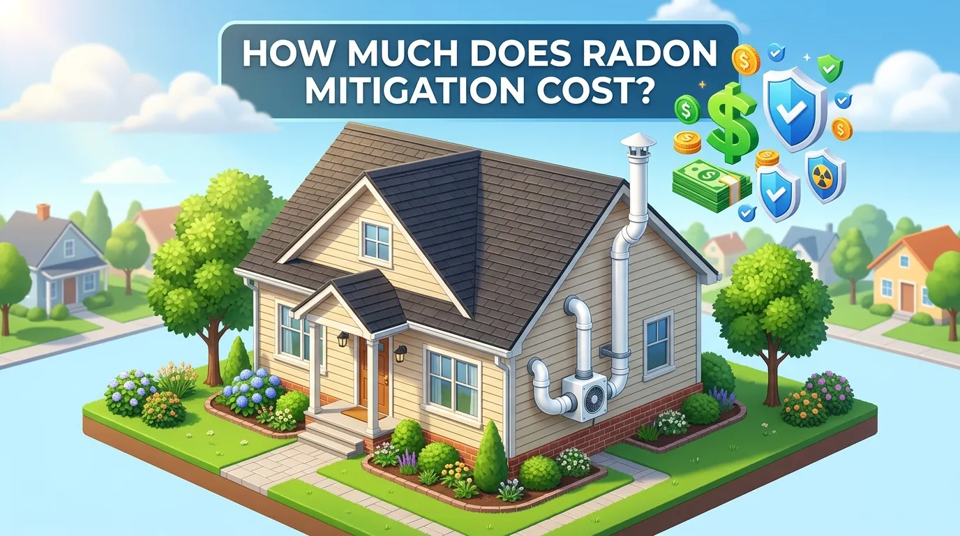 How Much Does Radon Mitigation Cost? A Illustration of a House with the Blog Title Above It