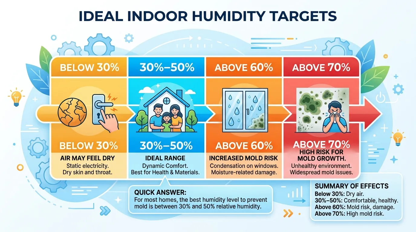Best Humidity to Prevent Mold - An Infographic Showing the Ideal Humidity Range to Prevent Mold in a Home