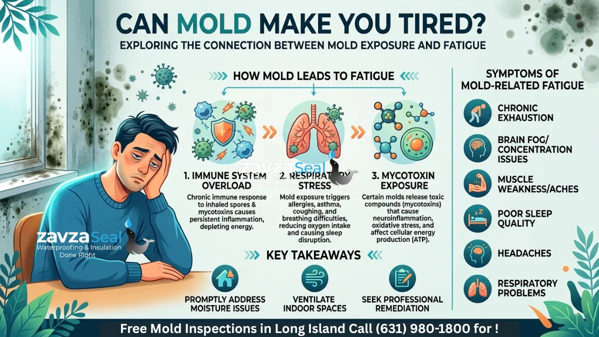 Can Mold Make You Tired? A Colorful Infographic with the Blog Title on It and a Summary of the Page