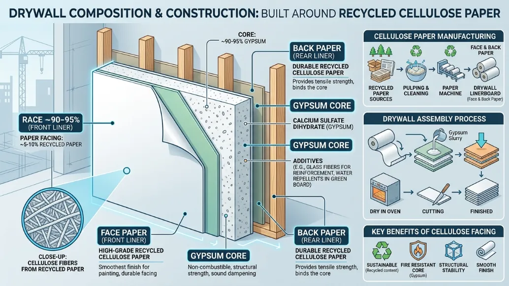 Can Mold Grow on Drywall - An Illustration Showing Drywall's Composition to Help Readers Understand Better Why Drywall is So Susceptible to Mold