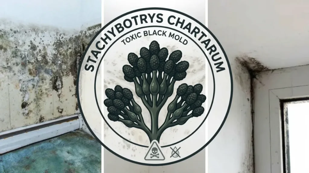 Mold Identification - Pictures of Stachybotrys Chartarum Behind a Stachybotrys Chartarum Icon