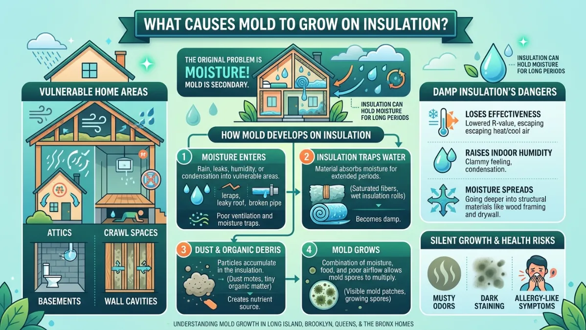 Can Mold Grow on Insulation? A Colorful Infographic Showing the Causes of Mold Growth on Insulation