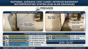 Basement Waterproofing Cost - A Colorful Infographic with an Overview of the Blog Contents in the Cost Guide