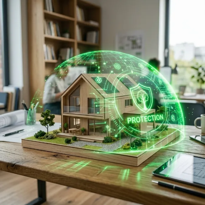 Is Attic Mold Dangerous? A House Model on a Table with a Green Shield of Protection Around it