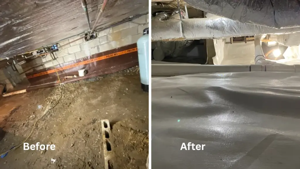 Why Crawl Space Mold Remediation and Encapsulation Is the Best Solution for Damp Crawl Spaces - A Before and After Picture from an Encapsulation Project Performed by Mold Removal Experts