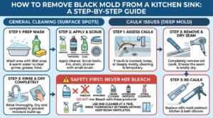 How to Remove Black Mold from a Kitchen Sink: A Colorful Infographic Showing How to Remove Black Mold from Sink