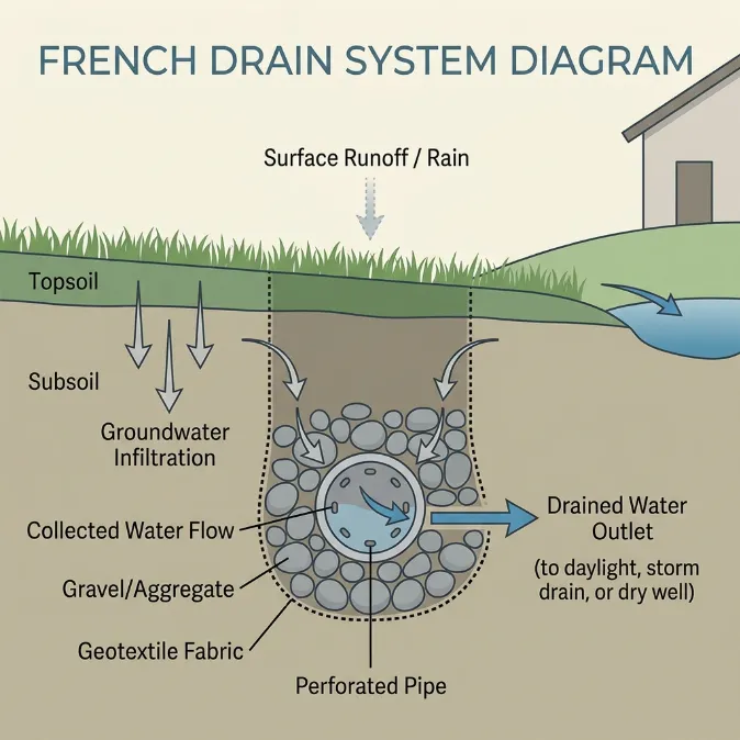 Weeping Tile Installation - A Diagram of How a Weeping Tile (French drain) Works