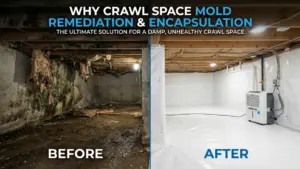 Why Crawl Space Mold Remediation and Encapsulation Is the Best Solution for Damp Crawl Spaces - A Before and After Picture of an Encapsulated Crawl Space