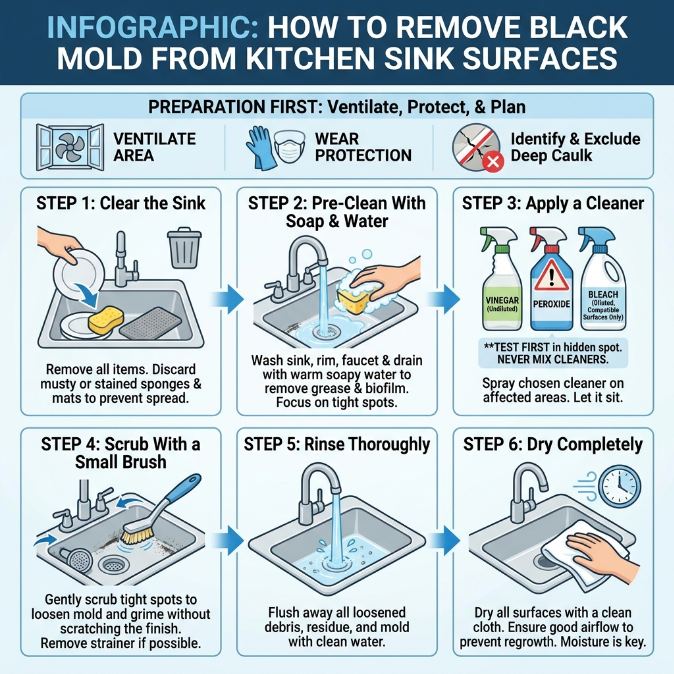 How to Remove Black Mold from a Kitchen Sink: A Colorful Infographic Showing How to Remove Black Mold from Kitchen Sink
