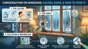 Condensation on Windows - A Picture with Condensation on Windows and Some Icons and Text Talking About the Blog