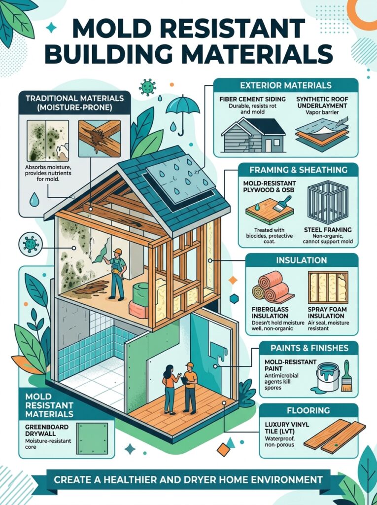 Mold Resistant Building Materials: A Colorful Infographic Covering Types of Mold Resistant Materials